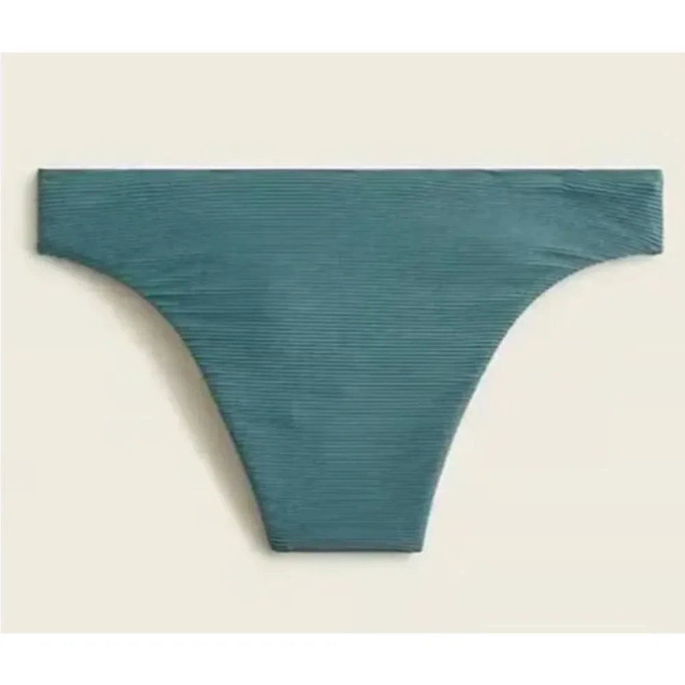NWT J. Crew Ribbed High Rise Cheeky Bikini Bottom Beach Swim Minimalist Green 3X